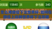 怎么用微信下注世界杯-如何在微信上玩转世界杯下注攻略