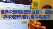 世界杯竞猜彩票怎么玩-一探世界杯竞猜彩票的趣味与技巧