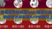 靠谱世界杯彩票app-靠谱之选，解锁世界杯彩票APP的智慧之旅