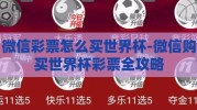 微信彩票怎么买世界杯-微信购买世界杯彩票全攻略