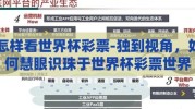 怎样看世界杯彩票-独到视角，如何慧眼识珠于世界杯彩票世界