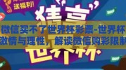 微信买不了世界杯彩票-世界杯激情与理性，解读微信购彩限制的现实考量