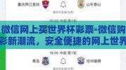 微信网上买世界杯彩票-微信购彩新潮流，安全便捷的网上世界杯彩票购买指南