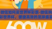 微信如何买世界杯彩票-微信购彩世界杯，便捷高效的足球盛宴之选