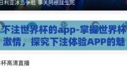 下注世界杯的app-掌握世界杯激情，探究下注体验APP的魅力与风险