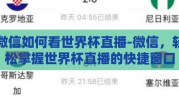 微信如何看世界杯直播-微信，轻松掌握世界杯直播的快捷窗口