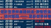 足彩世界杯单场玩法-激情四溢，猜对即赢 —— 足彩世界杯单场玩法深度指南