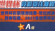 世界杯彩票预测结果-世纪对决，胜券在握，2023年世界杯彩票预测前瞻