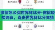 微信怎么买世界杯比分-微信轻松购彩，直击世界杯比分竞猜