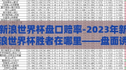 新浪世界杯盘口赔率-2023年新浪世界杯胜者在哪里——盘面诱人下的深度洞悉