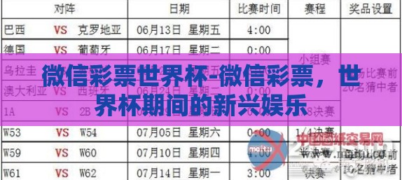 微信彩票世界杯-微信彩票，世界杯期间的新兴娱乐