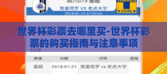 世界杯彩票去哪里买-世界杯彩票的购买指南与注意事项