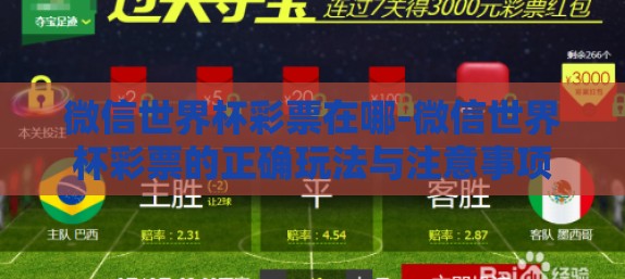 微信世界杯彩票在哪-微信世界杯彩票的正确玩法与注意事项