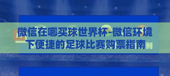 微信在哪买球世界杯-微信环境下便捷的足球比赛购票指南