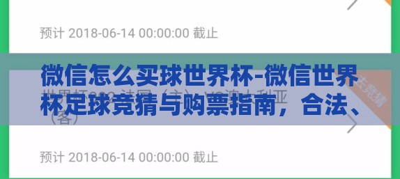 微信怎么买球世界杯-微信世界杯足球竞猜与购票指南，合法、安全、便捷的参与方式