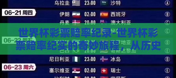 世界杯彩票赔率纪录-世界杯彩票赔率纪实的奇妙旅程，从历史看今朝的胜券在握