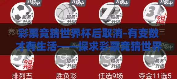 彩票竞猜世界杯后取消-有变数才有生活——探求彩票竞猜世界杯的取消与人间千姿百态