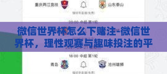 微信世界杯怎么下赌注-微信世界杯，理性观赛与趣味投注的平衡