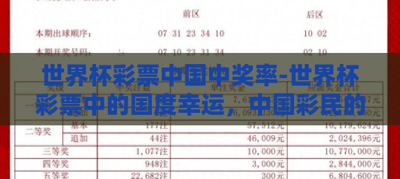 世界杯彩票中国中奖率-世界杯彩票中的国度幸运，中国彩民的中奖几率探寻