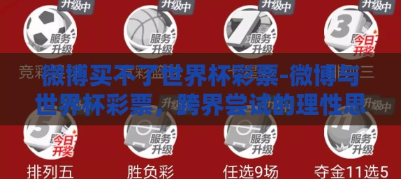 微博买不了世界杯彩票-微博与世界杯彩票，跨界尝试的理性思考