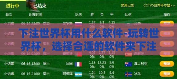 下注世界杯用什么软件-玩转世界杯,选择合适的软件来下注 下注世界杯用什么软件-玩转世界杯,选择合适的软件来下注
