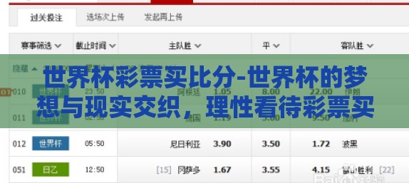 世界杯彩票买比分-世界杯的梦想与现实交织，理性看待彩票买比分