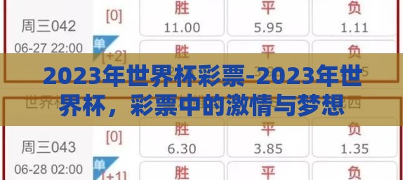 2023年世界杯彩票-2023年世界杯，彩票中的激情与梦想