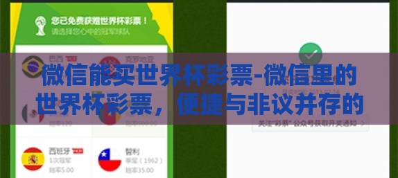 微信能买世界杯彩票-微信里的世界杯彩票，便捷与非议并存的购彩新途径