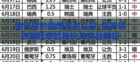 世界杯彩票赔率怎么算-世界杯彩票赔率的秘诀与实战解析