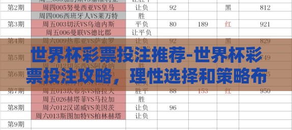 世界杯彩票投注推荐-世界杯彩票投注攻略，理性选择和策略布局