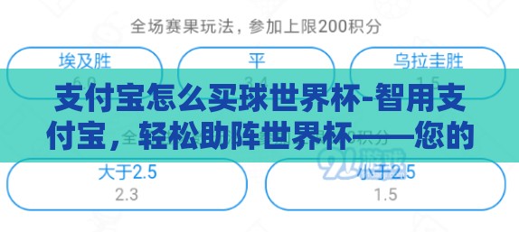 支付宝怎么买球世界杯-智用支付宝，轻松助阵世界杯——您的数字观赛新体验