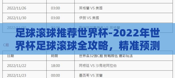 足球滚球推荐世界杯-2022年世界杯足球滚球全攻略，精准预测，掀起竞技热潮