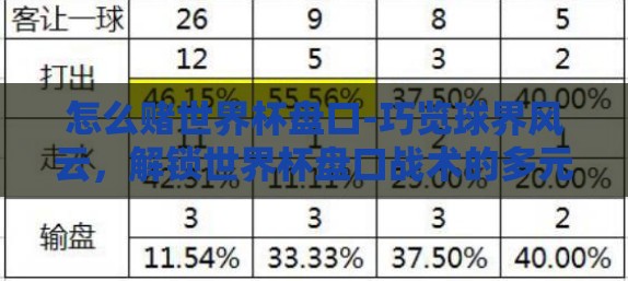 怎么赌世界杯盘口-巧览球界风云，解锁世界杯盘口战术的多元化视角