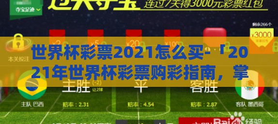 世界杯彩票2021怎么买-「2021年世界杯彩票购彩指南，掌握技巧，享受足球盛宴的另一面」
