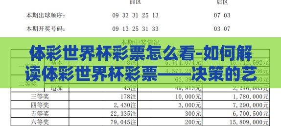 体彩世界杯彩票怎么看-如何解读体彩世界杯彩票——决策的艺术与风险识别