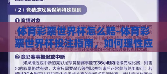 体育彩票世界杯怎么赔-体育彩票世界杯投注指南,如何理性应对赔率风险 体育彩票世界杯怎么赔-体育彩票世界杯投注指南,如何理性应对赔率风险