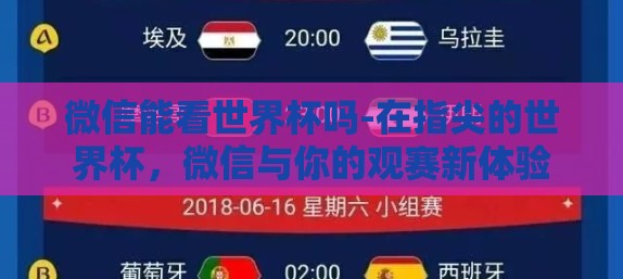 微信能看世界杯吗-在指尖的世界杯，微信与你的观赛新体验